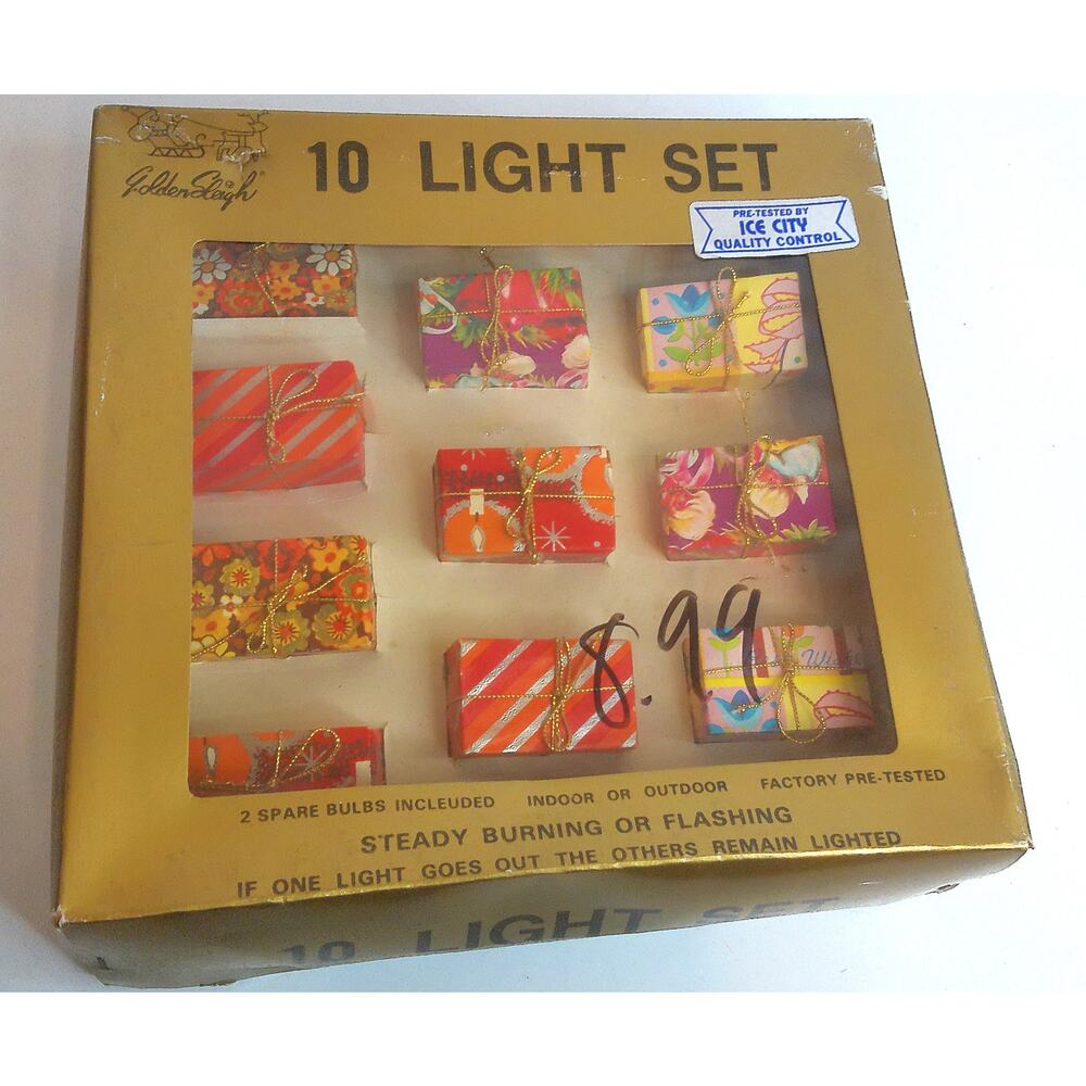 Vintage Golden Sleigh Christmas Presents 10 Light Blow Mold Set READ - Picture 3 of 6